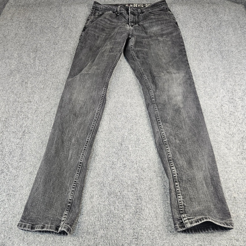Devil-Dog Dungarees Athletic Fit Mens Jeans 32x34 Faded Black Stretch Denim
